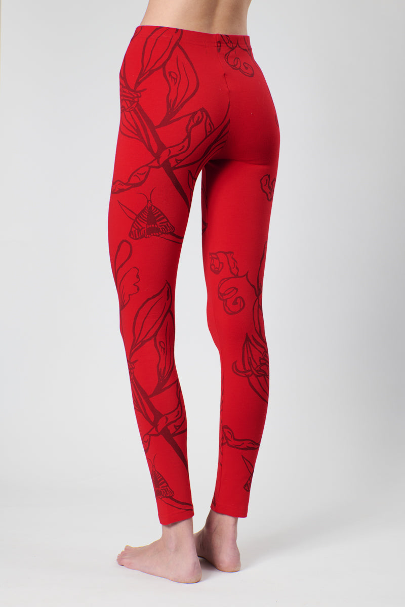 Red Coastal Wattle and Moth leggings