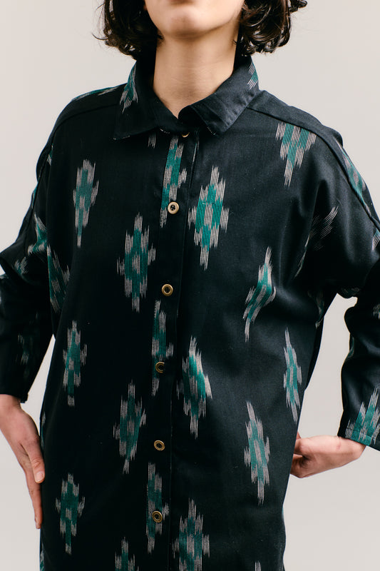 Black/Teal Handloomed Shirt Dress