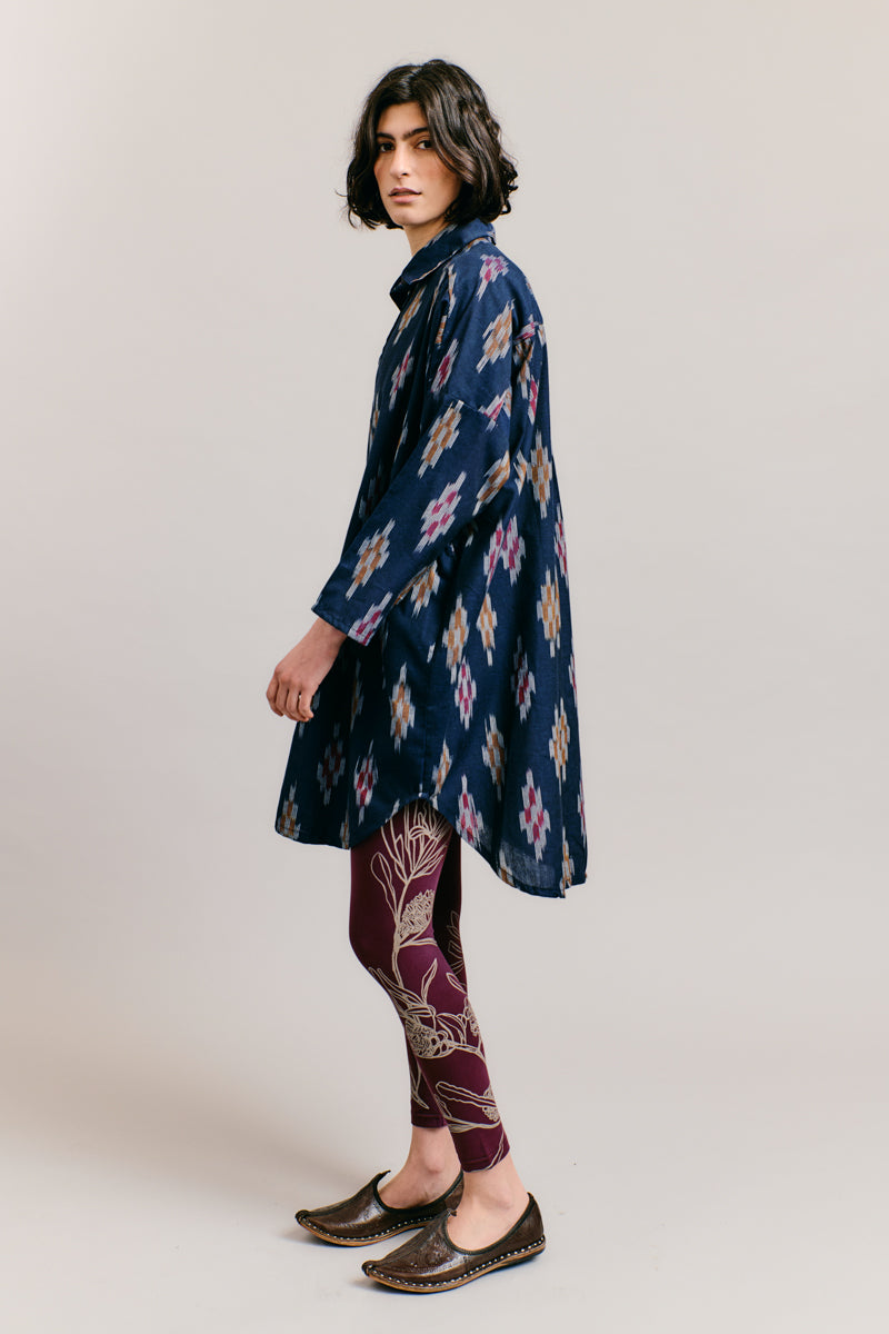 Navy Handloomed Shirt Dress