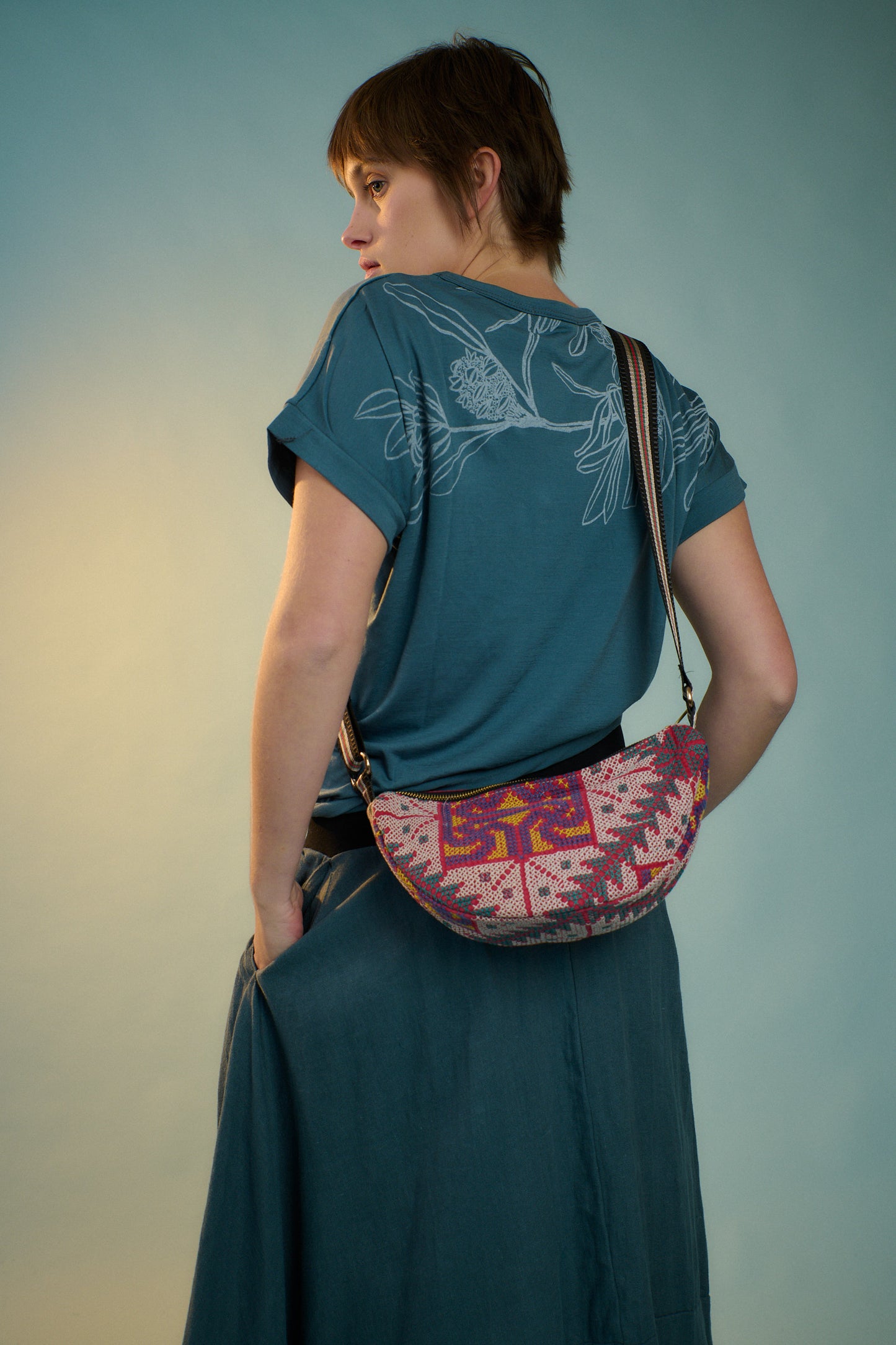Cross Stitch Crescent Bag