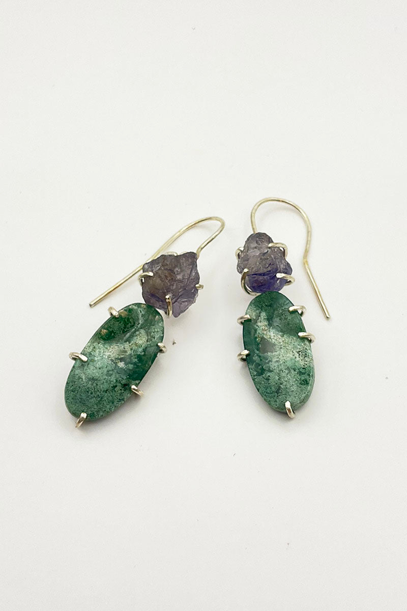 Blue Iolite & Moss Agate Earrings