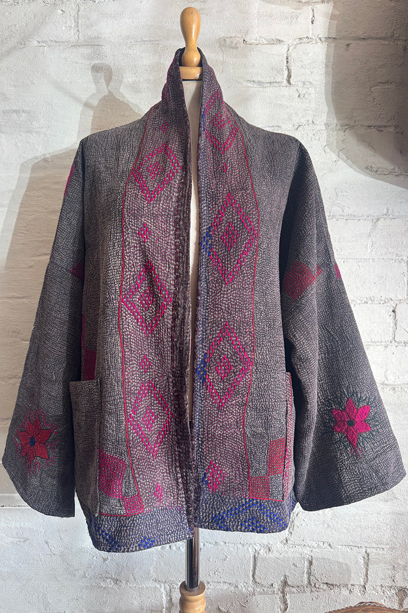 Stone Wash Kantha Coat