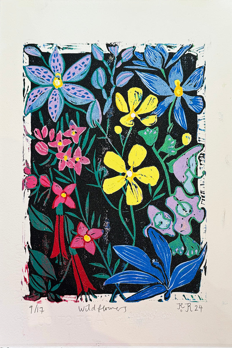 Wildflowers editioned lino print