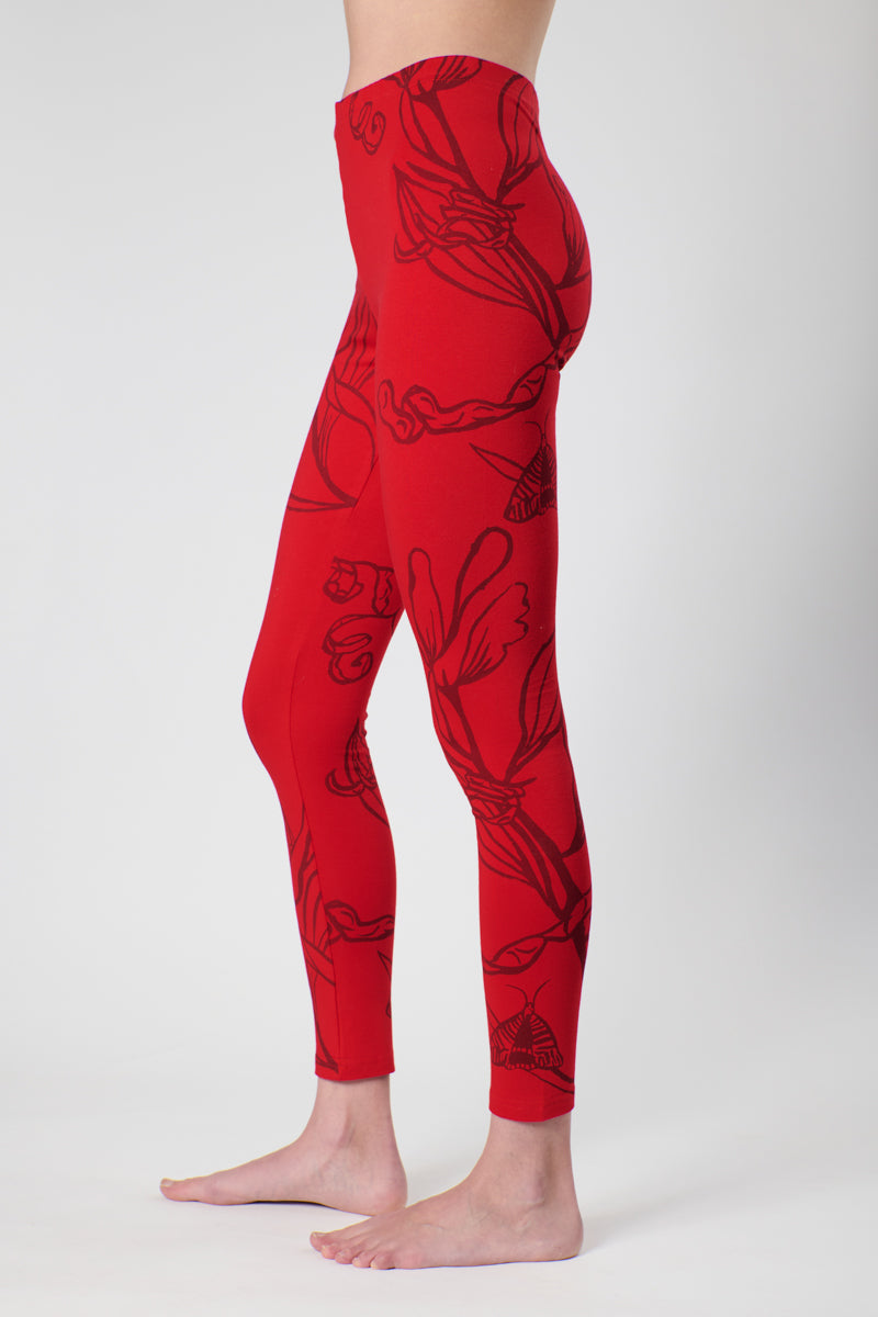Red Coastal Wattle and Moth leggings
