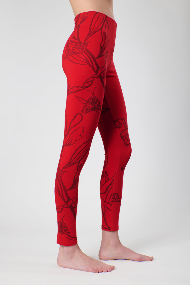 Red Coastal Wattle and Moth leggings