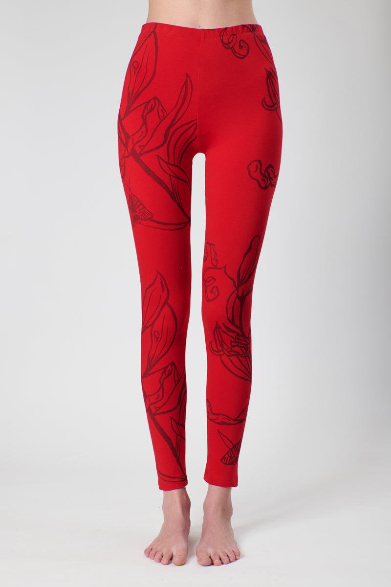 Red Coastal Wattle and Moth leggings