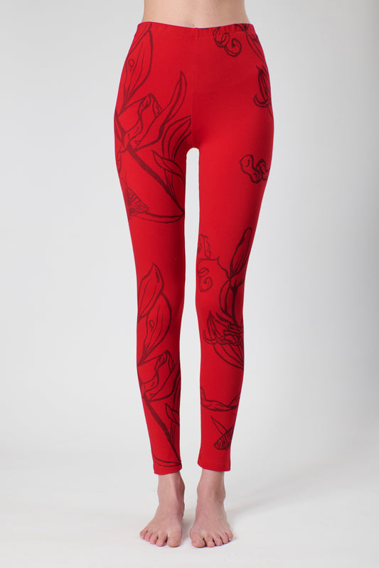 Red Coastal Wattle and Moth leggings