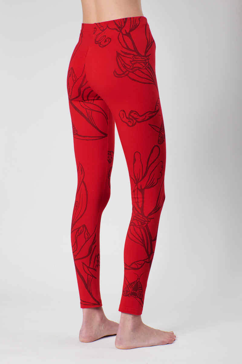 Red Coastal Wattle and Moth leggings