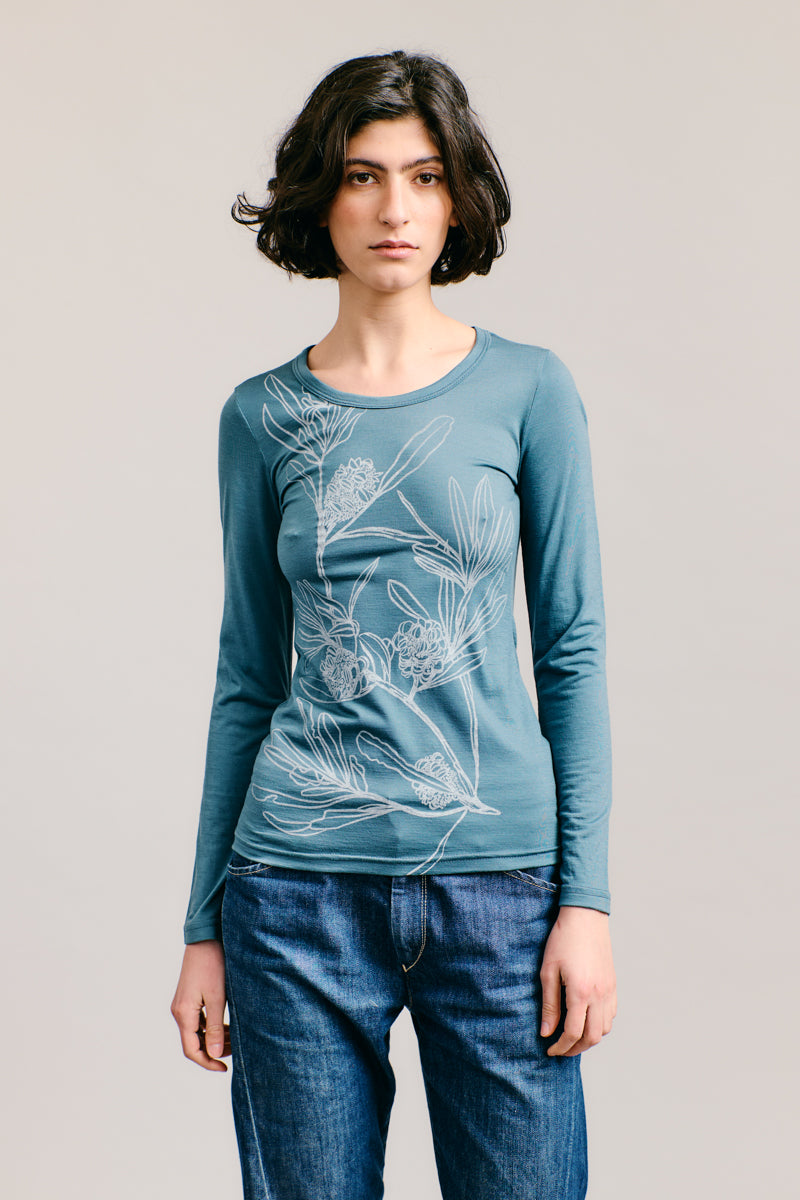 Sky Banksia Merino Long Sleeve Top
