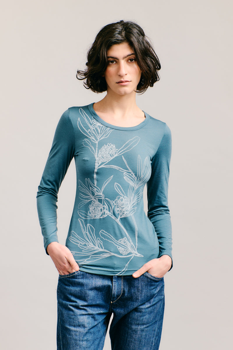 Sky Banksia Merino Long Sleeve Top
