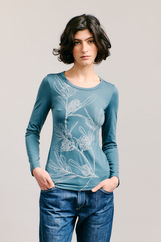 Sky Banksia Merino Long Sleeve Top