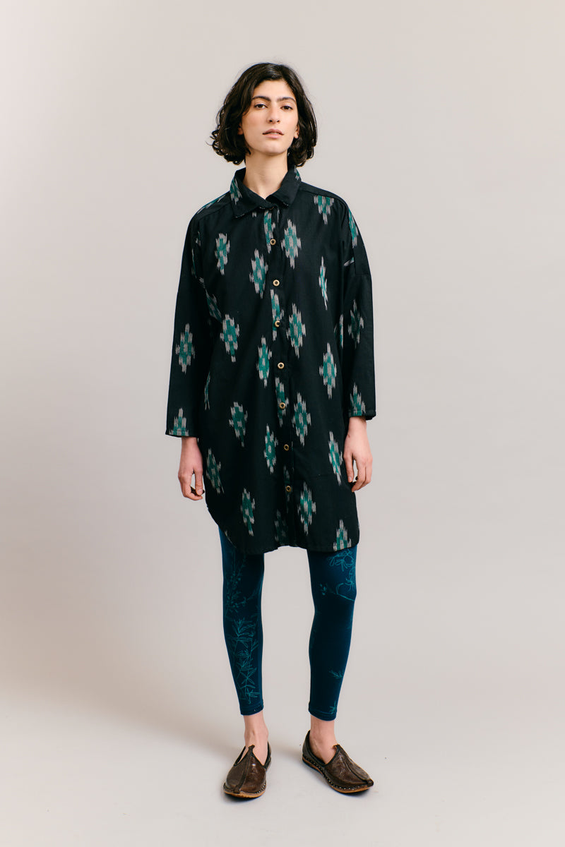 Black/Teal Handloomed Shirt Dress