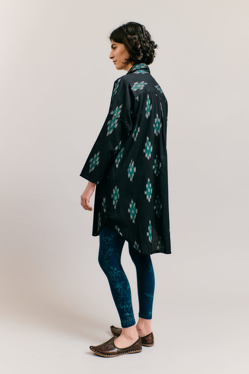 Black/Teal Handloomed Shirt Dress