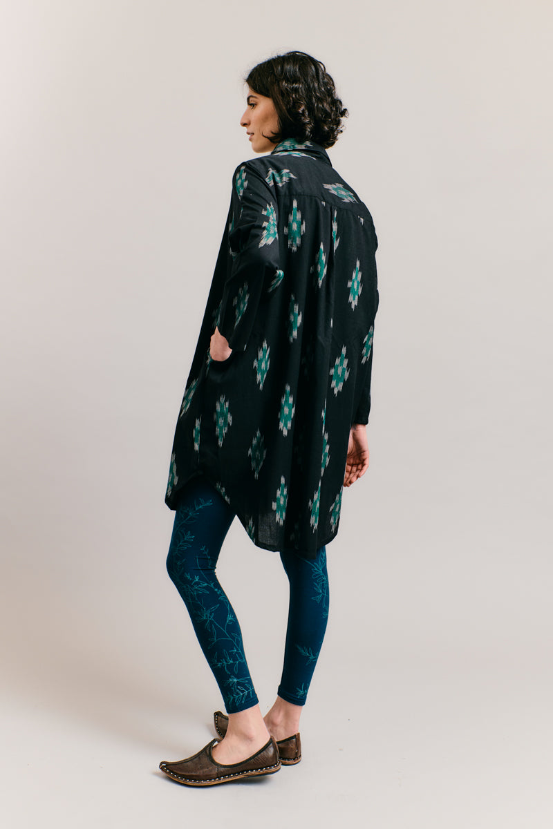 Black/Teal Handloomed Shirt Dress