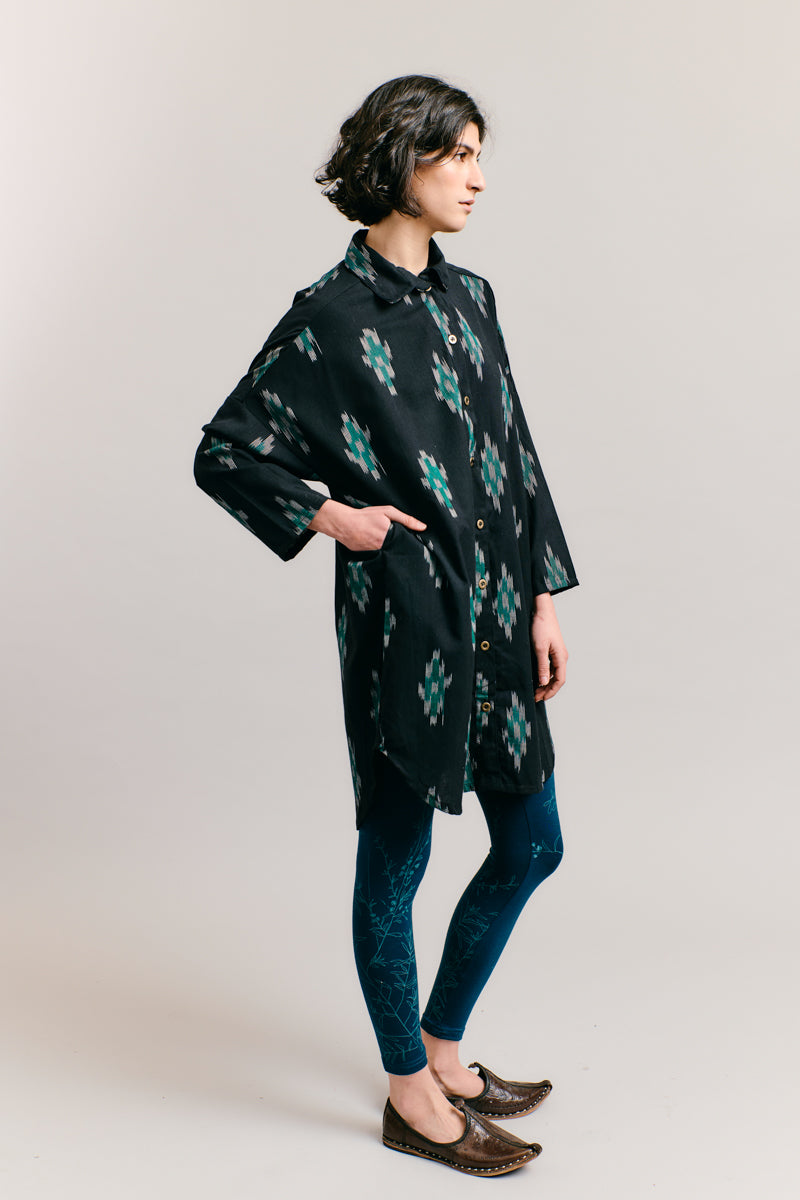 Black/Teal Handloomed Shirt Dress