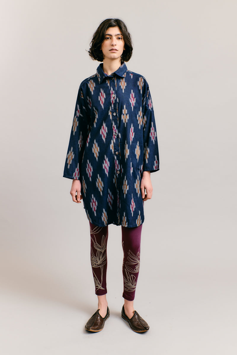 Navy Handloomed Shirt Dress