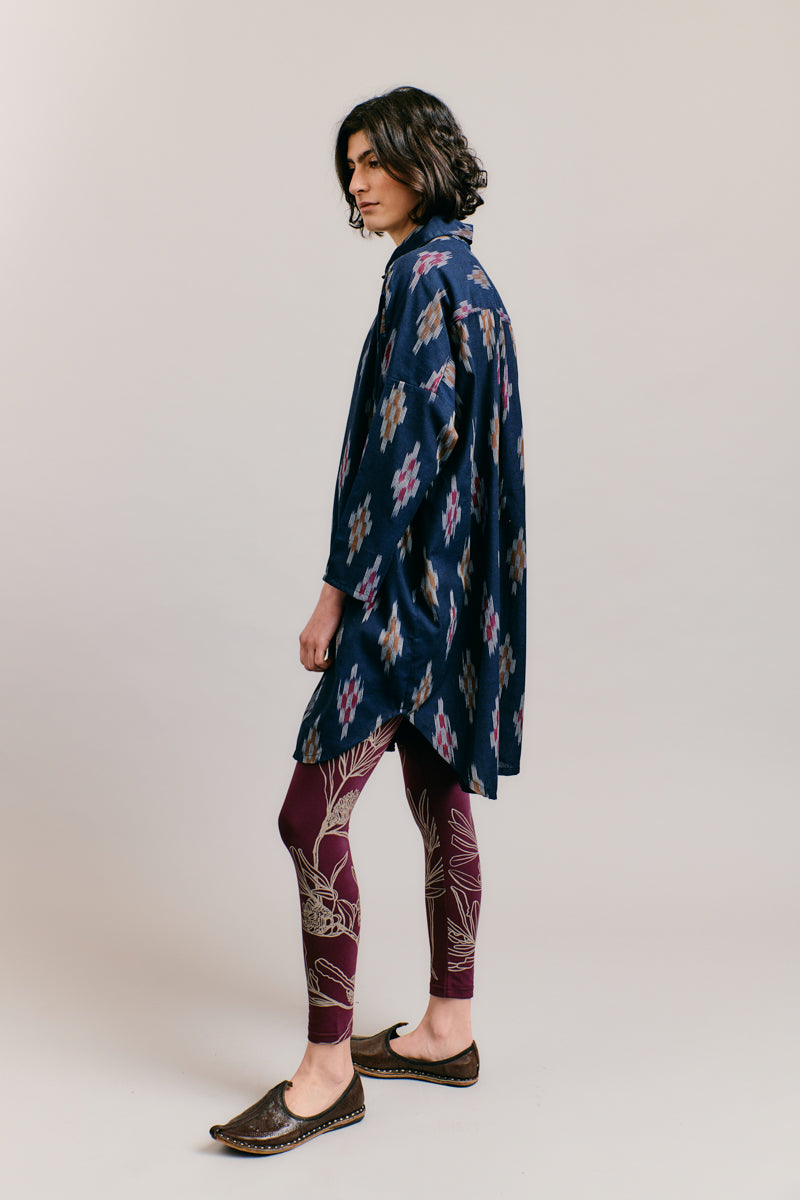 Navy Handloomed Shirt Dress