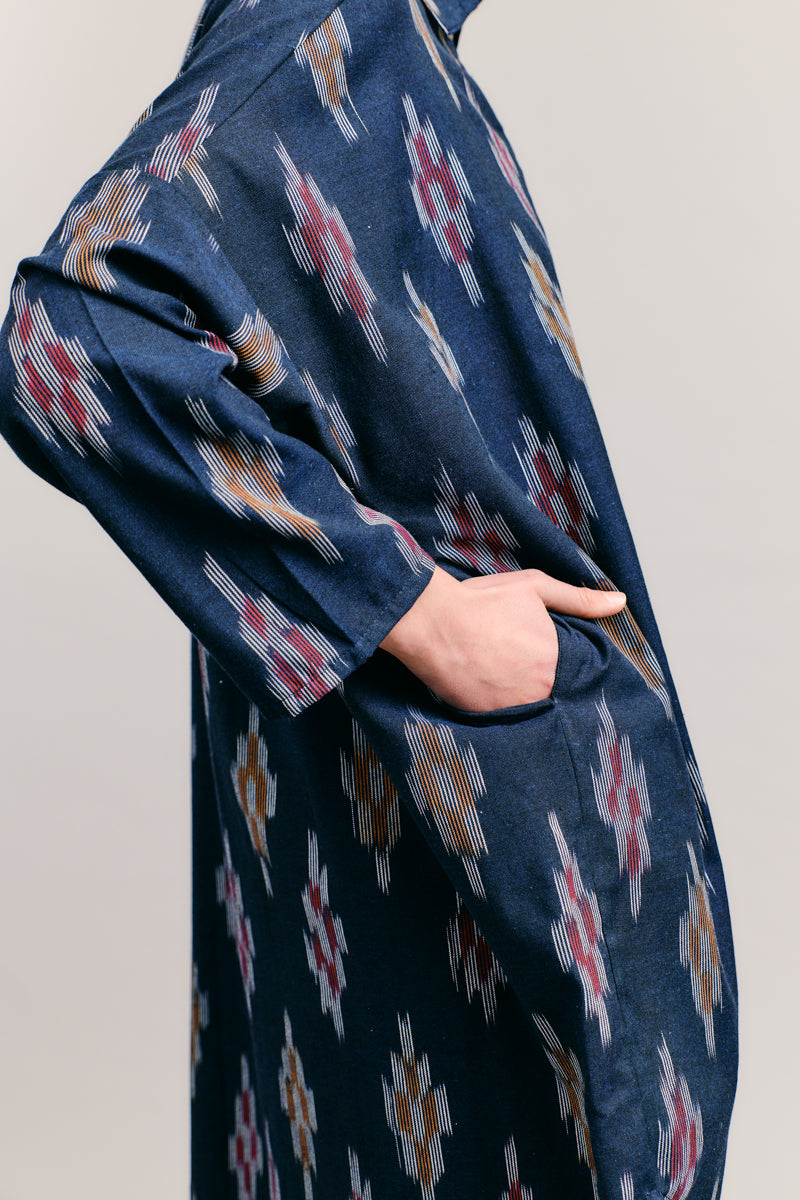Navy Handloomed Shirt Dress