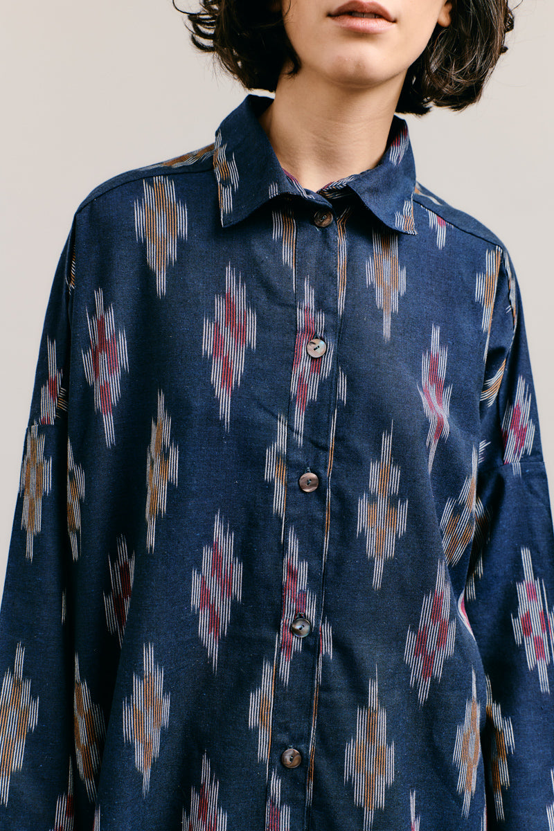 Navy Handloomed Shirt Dress