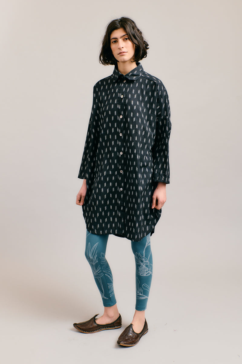 Black/Steel Handloomed Shirt Dress