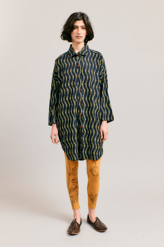 Black/Yellow Handloomed Shirt Dress