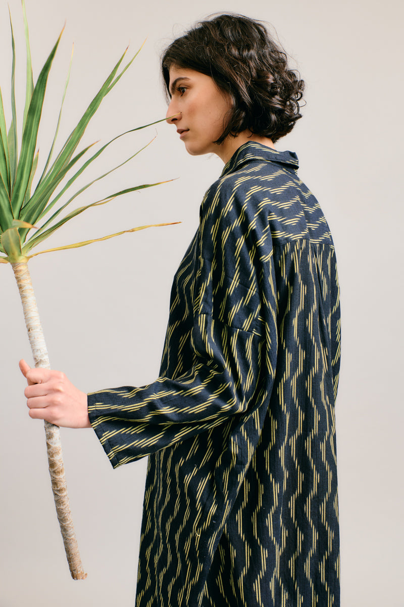 Black/Yellow Handloomed Shirt Dress