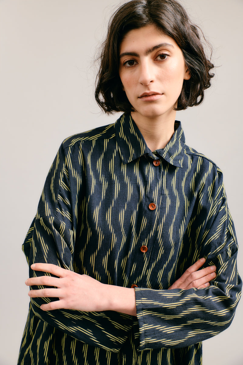Black/Yellow Handloomed Shirt Dress