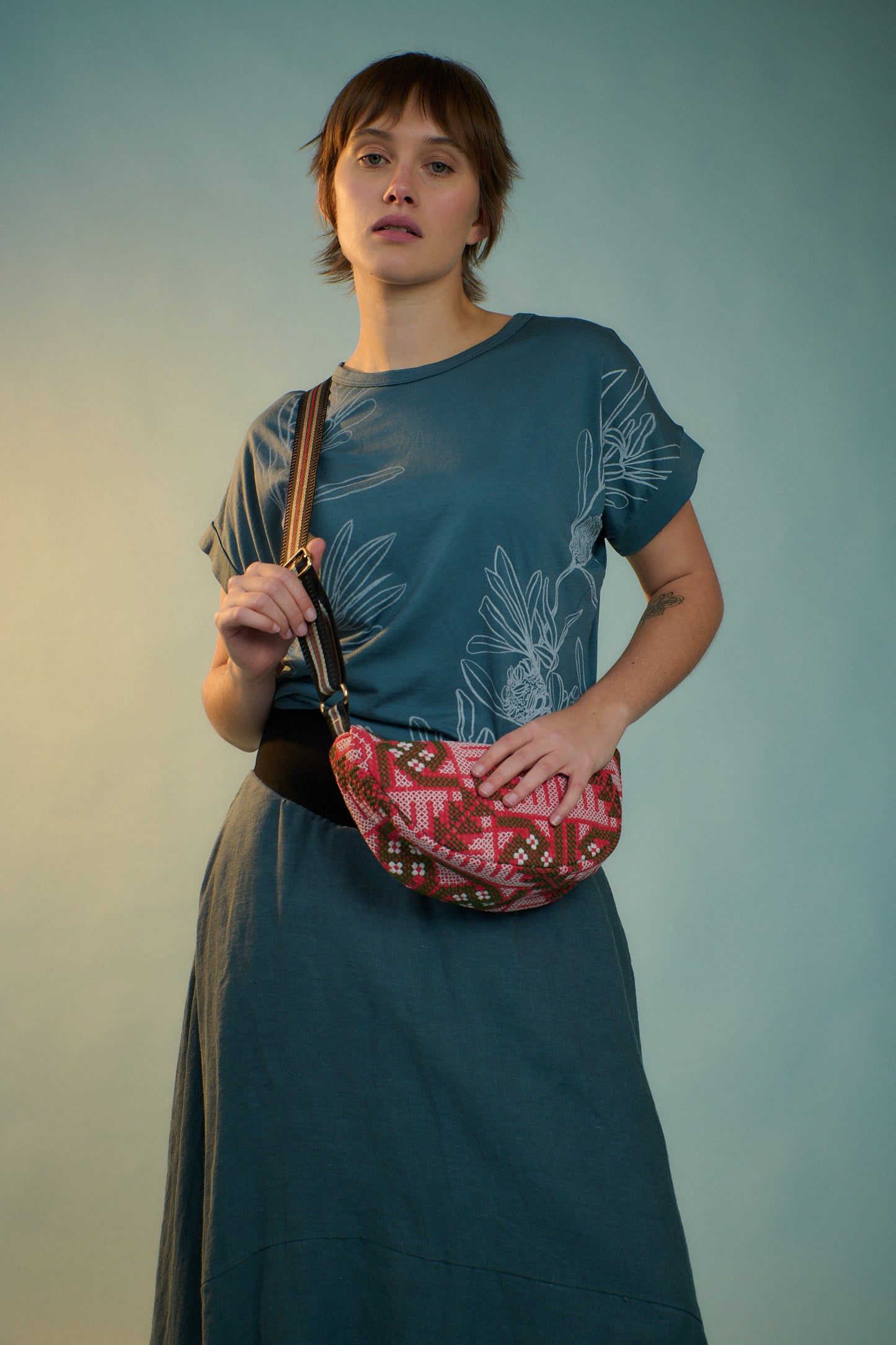 Cross Stitch Crescent Bag