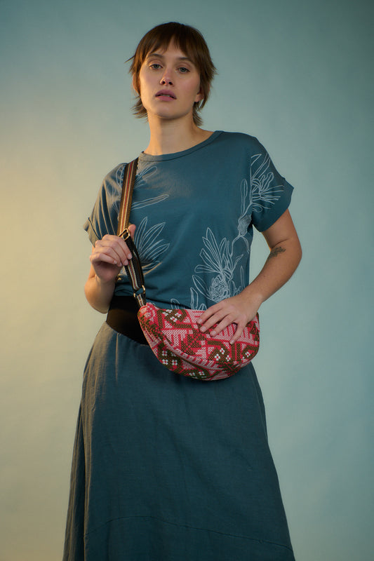 Cross Stitch Crescent Bag