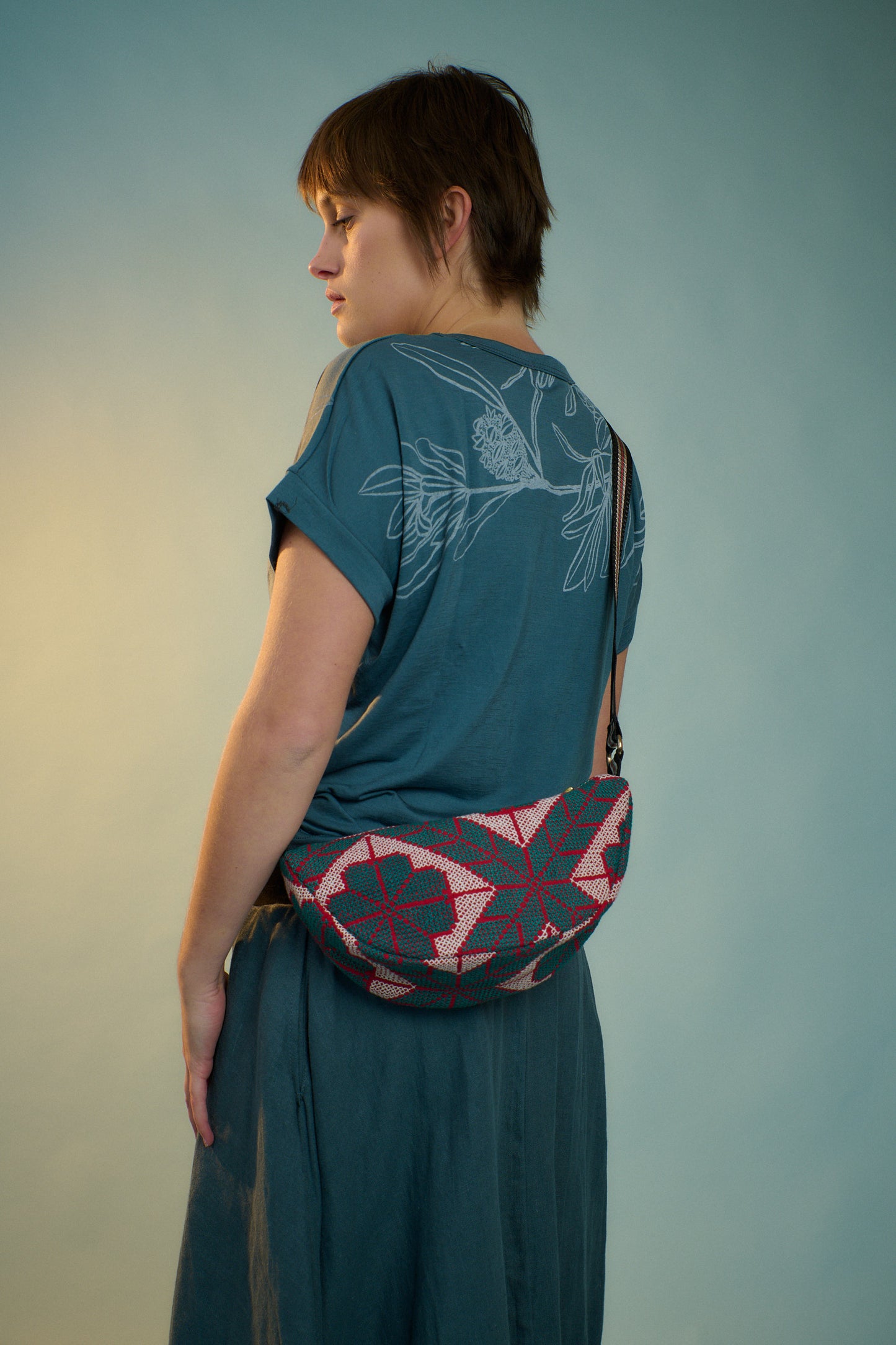 Cross Stitch Crescent Bag