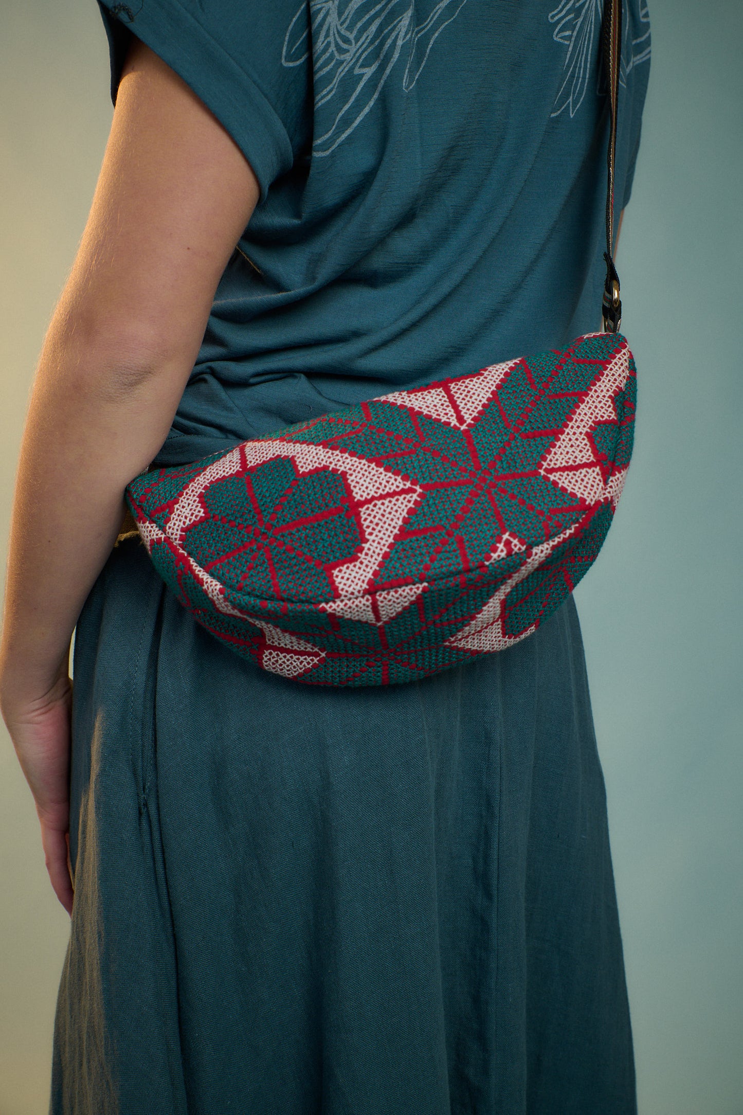 Cross Stitch Crescent Bag