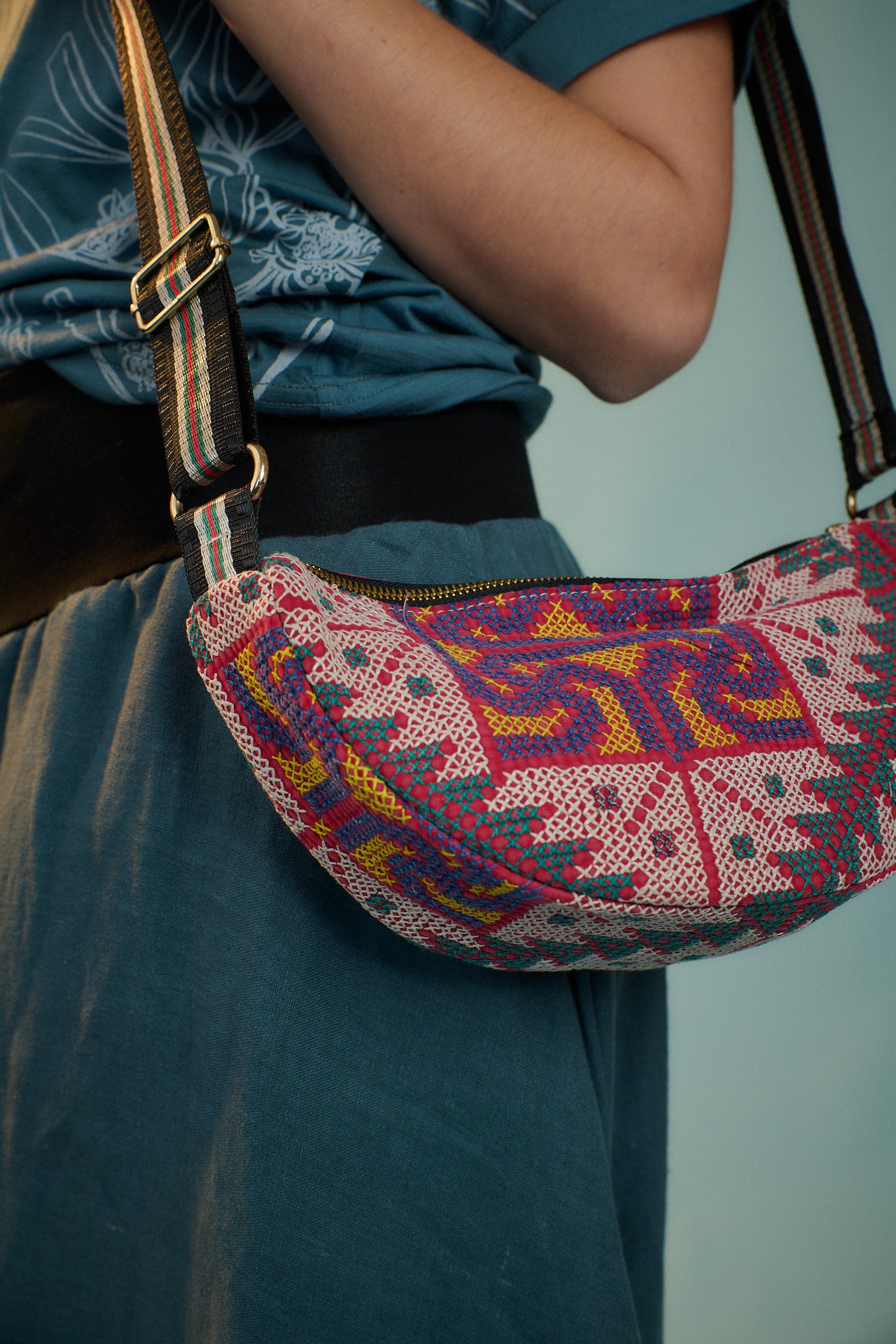Cross Stitch Crescent Bag
