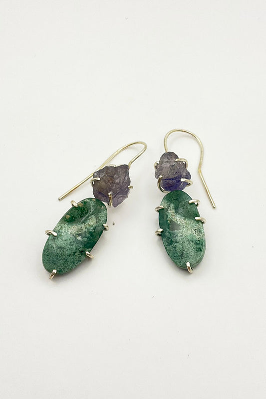 Blue Iolite & Moss Agate Earrings
